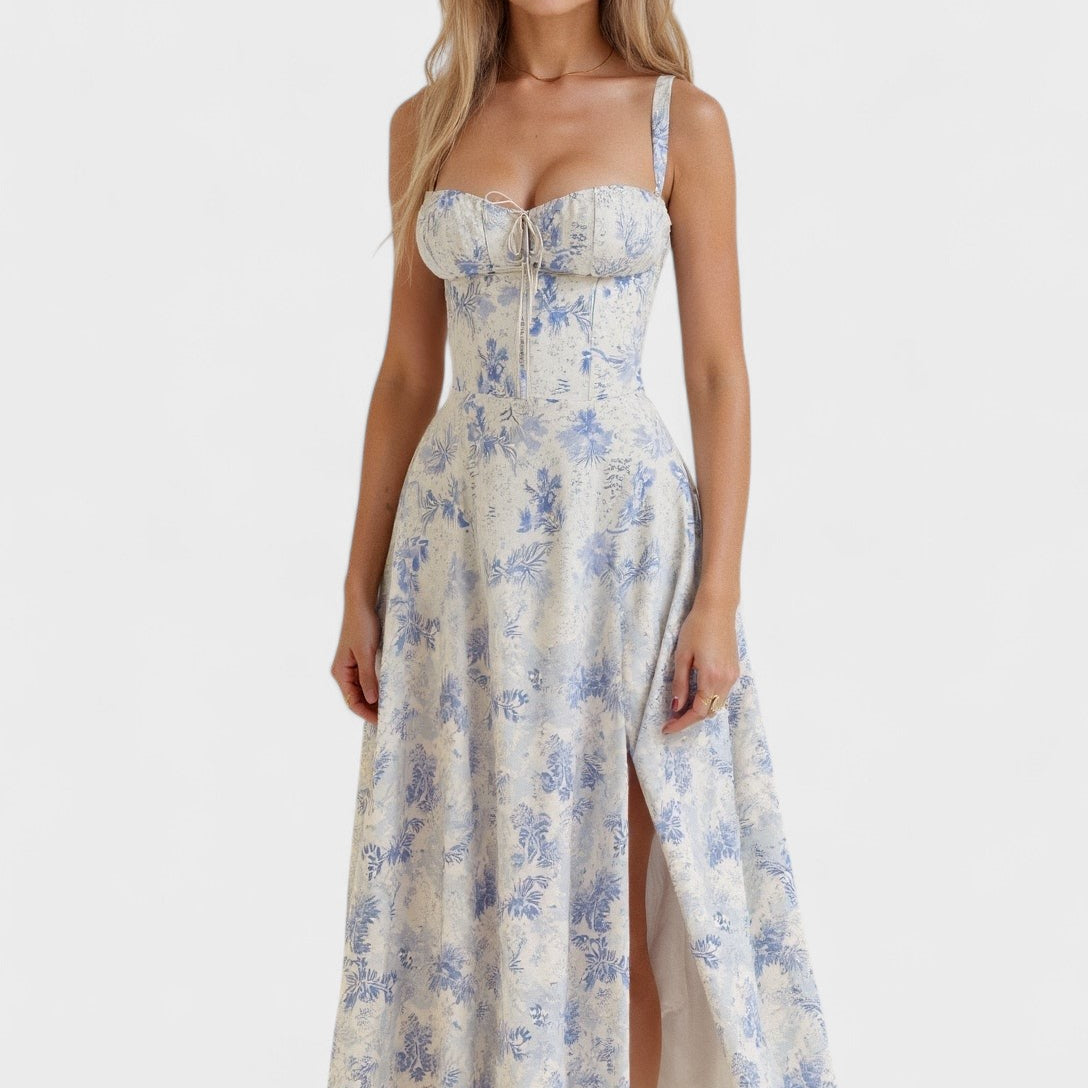 Carolina - Vestido Floral com Corpete Ajustado
